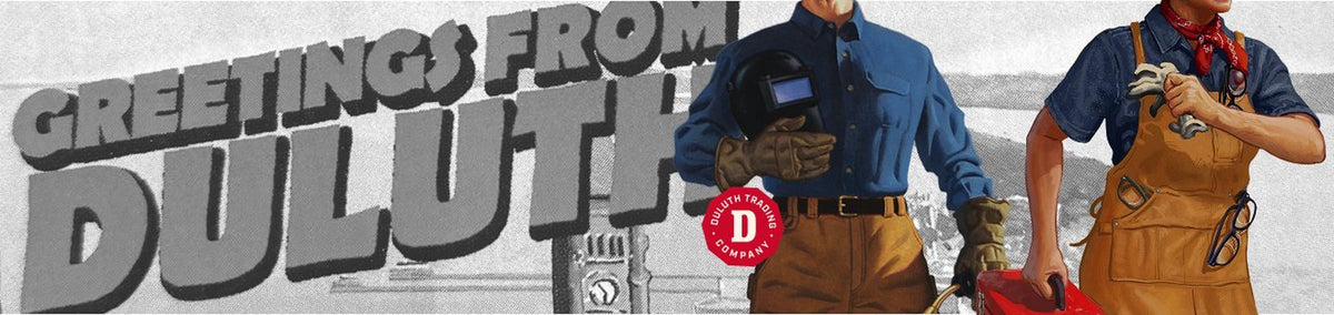 Greetings from Duluth — illustration of a man and a woman in workwear